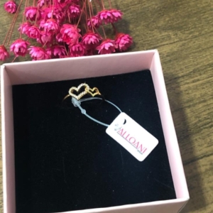 Anel Dois Corações um Liso e Outro Cravejado