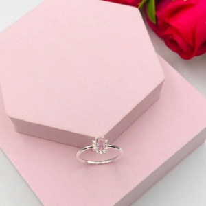 Anel Solitário Oval Pedra Rosa N23