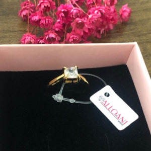 Anel Solitário  Quadrado Pedra Branca N 20