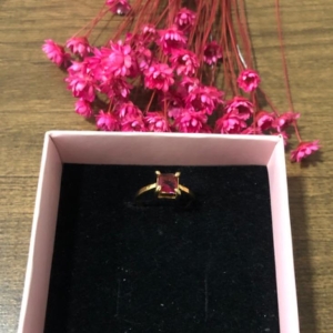 Anel Solitário Quadrado Pedra Pink N 17