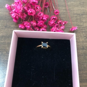 Anel Solitário Quadrado Pedra Preta N 17