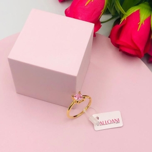 Anel Solitário Quadrado Pedra Rosa N 26