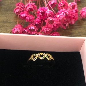 Anel Três Corações Cravejado Colorida