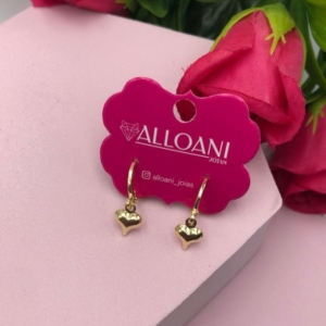 Brinco Argola de Click com Pingente Coração