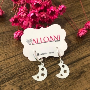 Brinco Argolinha Click Pingente Lua