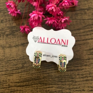 Brinco argolinha de click cravejada