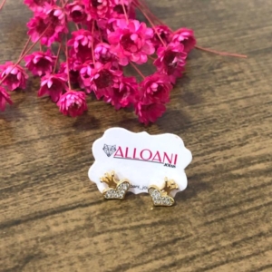 Brinco Coração com Coroa Cravejado