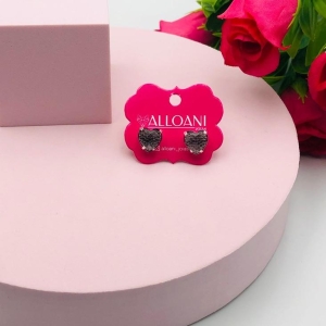 Brinco Coração com Pedra  Cinza