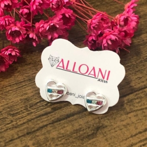 Brinco Coração com Três Pedras Colorida