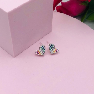 Brinco Coração Cravejado Colorido