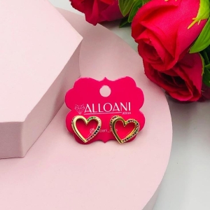 Brinco Coração Cravejado Duplo