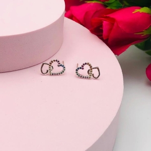 Brinco Corações Cravejado Colorido