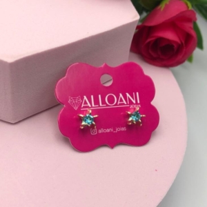 Brinco Flor Zirconia Azul