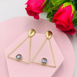 Brinco Triângulo com Pedra Roxa