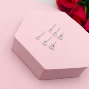 Brinco Trio Coração Zirconia Cristal