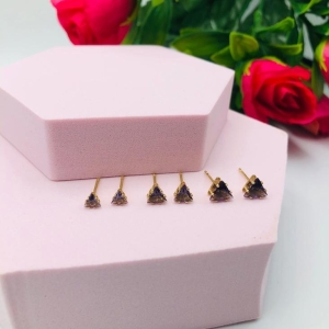 Brinco Trio Triângulo Zirconia Roxa