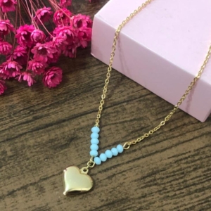 Colar com Pingente Azuis e Coração
