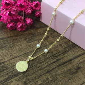 Colar Corrente Bolinhas com Medalha Sou Grata