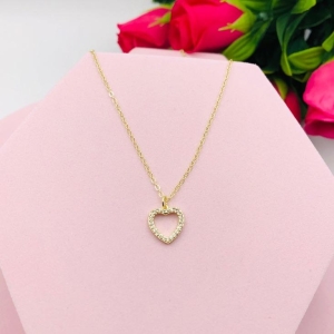 Colar Corrente Cadeado Coração Cravejado