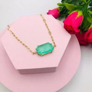 Colar Corrente Cartier com Pedra Natural Verde