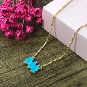 Colar Corrente Veneziana com Pingente Azul