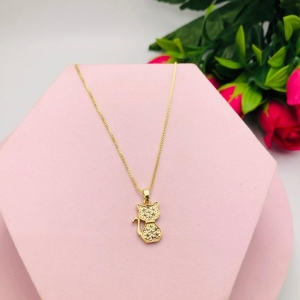 Colar Corrente Veneziana Pingente Gatinho Cravejado