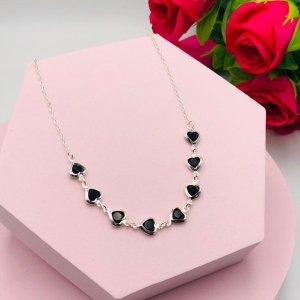 Colar Elo Cadeadinho com Corações Preto