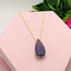 Colar Gota Pedra Roxa