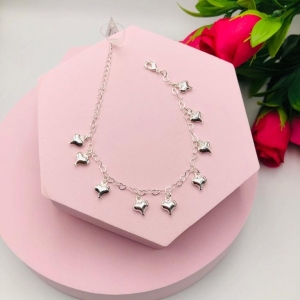 Pulseira de Elo de Corações com Corações Pendurados