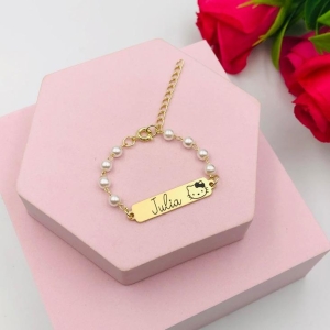 Pulseira Infantil Gatinha Personalizada Pérola