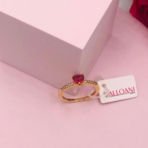 Anel Cravejado e Com Coração Rosa