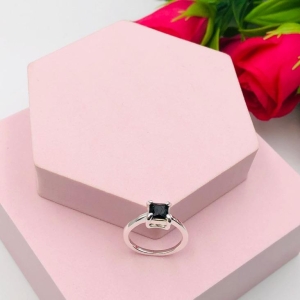 Anel Solitário Quadrado Pedra Preta N 19