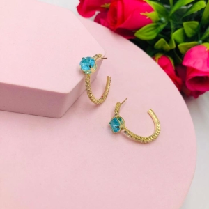 Brinco Argola Zirconias Cristal com Pedra Azul