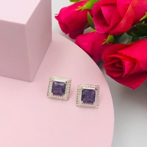 Brinco Geométrico com Pedra Roxa