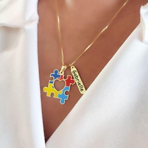 Colar Autismo Nome Peça Quebra Cabeça