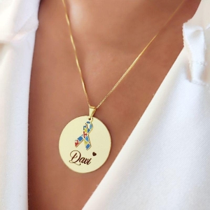 Colar Autismo Nome Personalizado Banhado Ouro18k