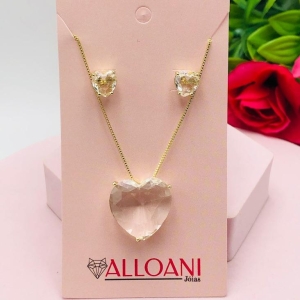 Conjunto Coração Cristal Zirconia Branca