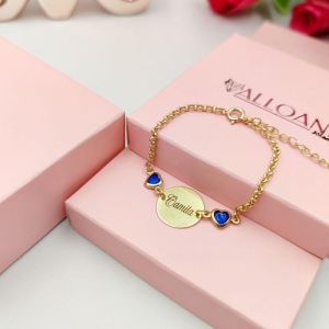 Pulseira de Nome Pingente de Coração Banhado em Ouro 18k