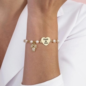 Pulseira Pérola Coração Personalizada