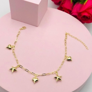 Tornozeleira Pingentes Coração e Estrela