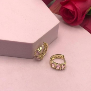 Brinco Argola com Pedras Rosas