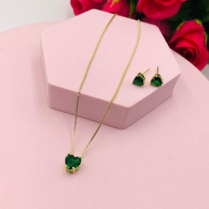 Conjunto Coração Zirconia Verde