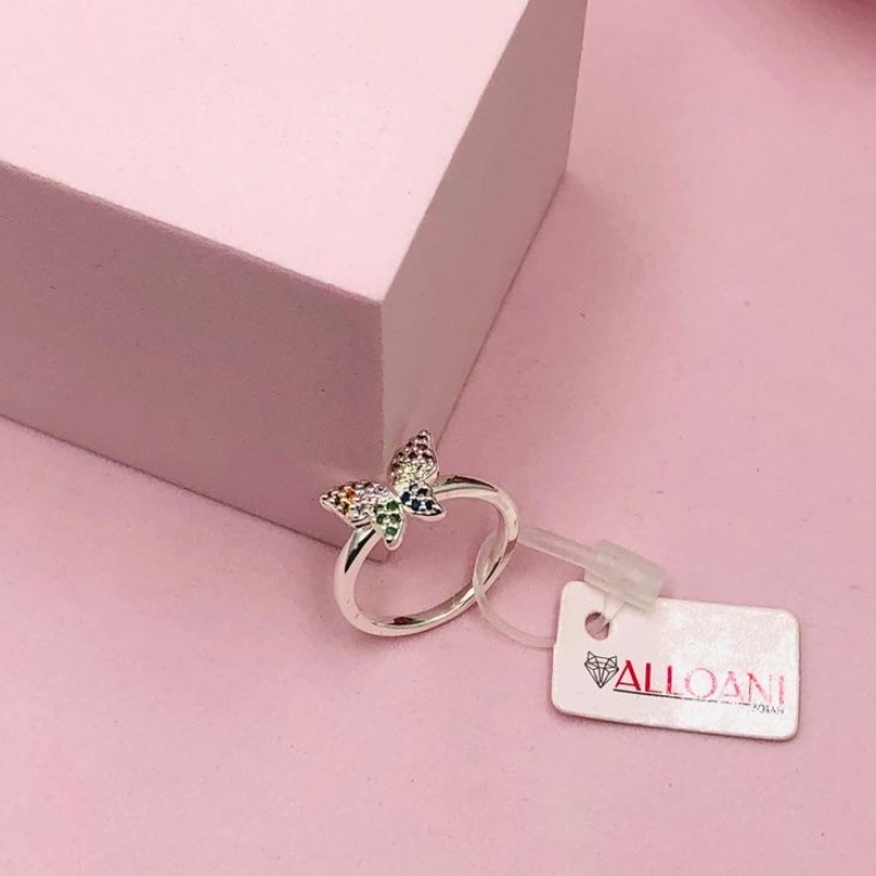 Anel Borboleta Cravejado Colorida