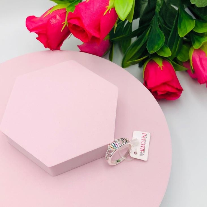 Anel com Coração Cravejado com Zircônias Coloridas