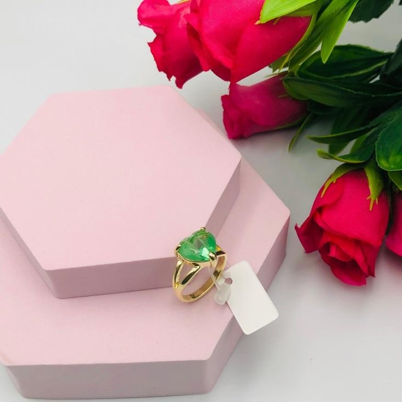 Anel Coracao Pedra Verde N 21