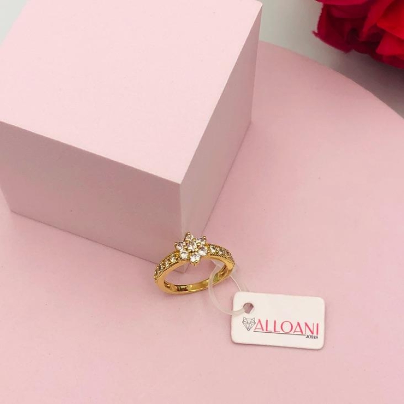 Anel Cravejado com Flor