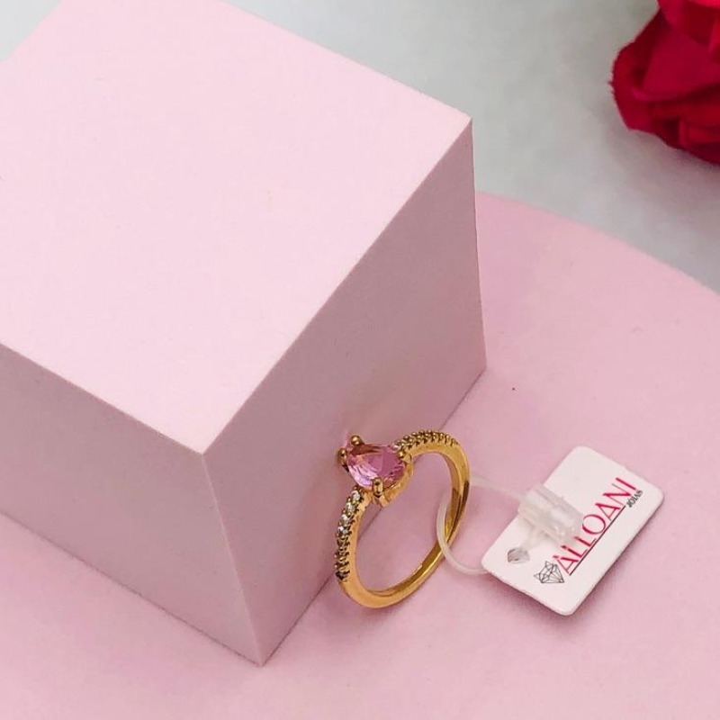 Anel Cravejado com Gota Rosa
