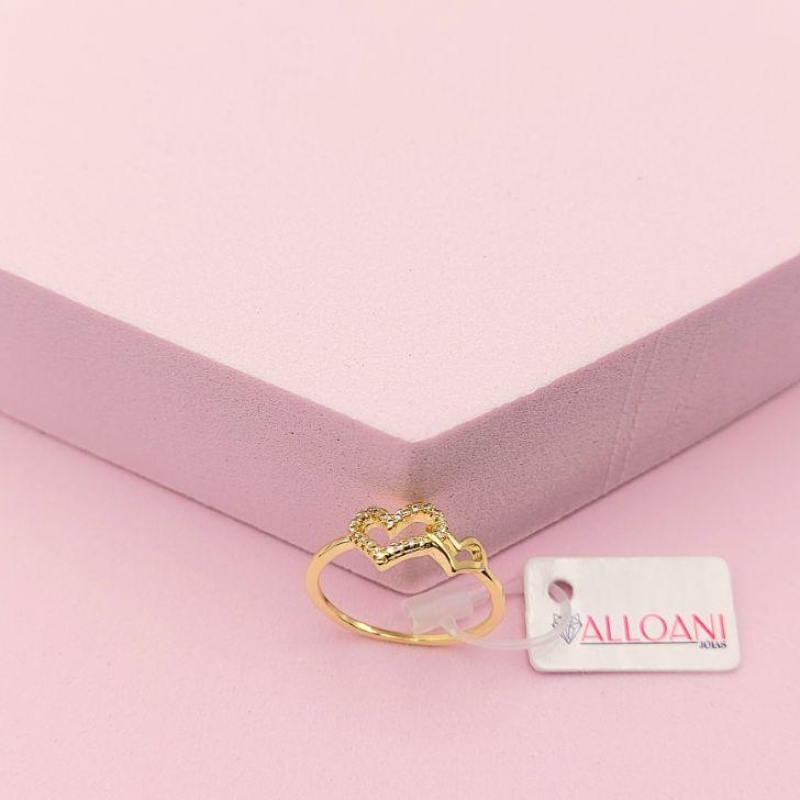 Anel Dois Corações Cravejado N°19