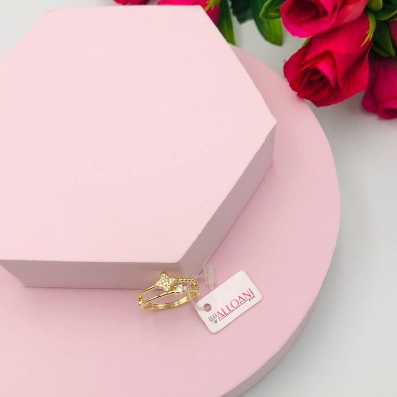 Anel Duplo Trevo e Ponto de Luz Cravejado N 23