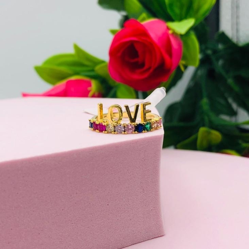 Anel Love com zirconias coloridas N 15